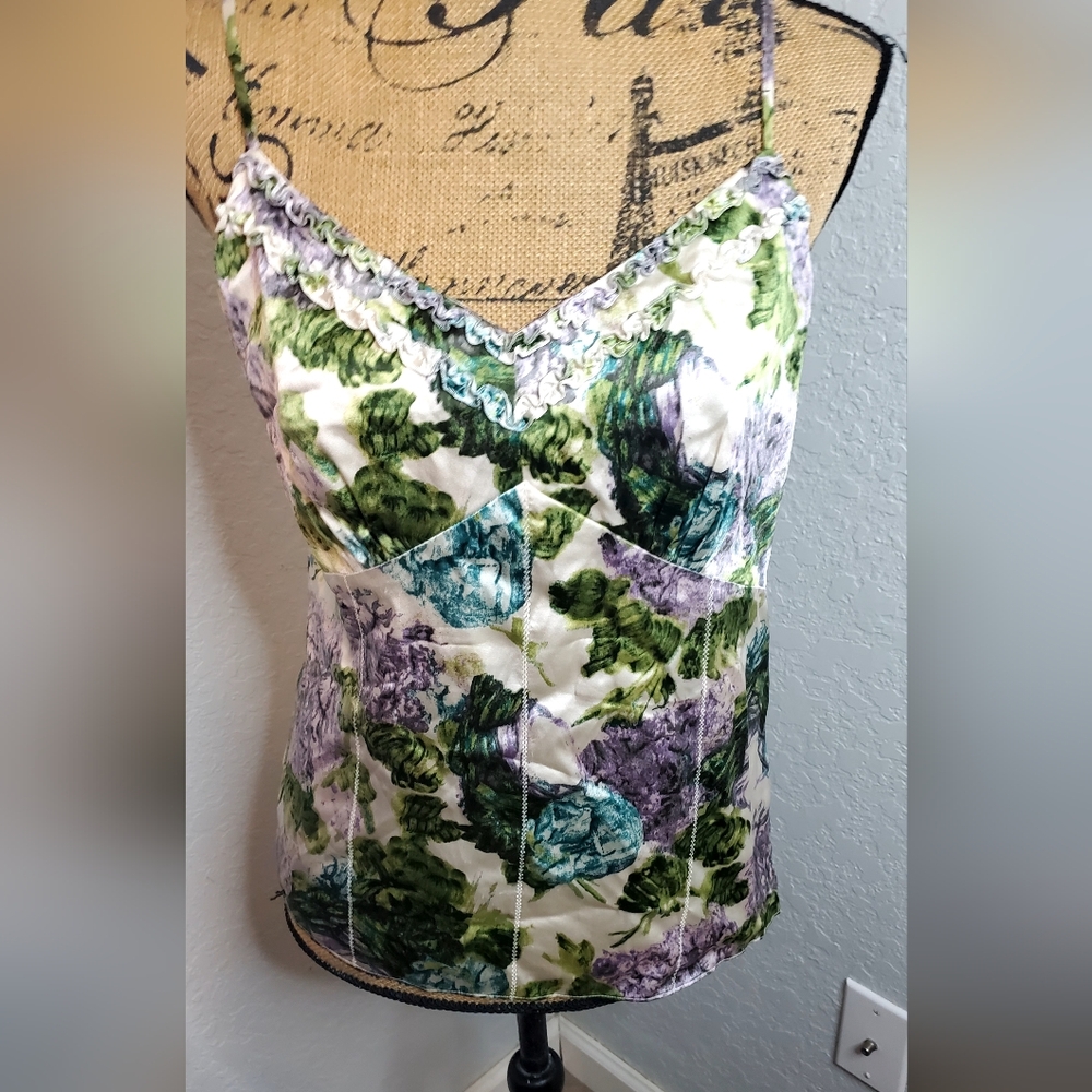 Ann Taylor Green and Purple Floral Camisole